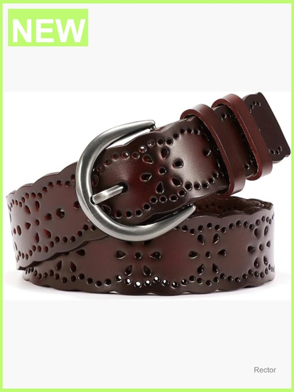 Plus Size Wide Leather Belt with Hollow Flower Buckle for Jeans or Dresses
